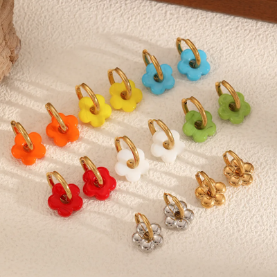 Boucles d oreilles cre oles fleurs acier inoxydable 01
