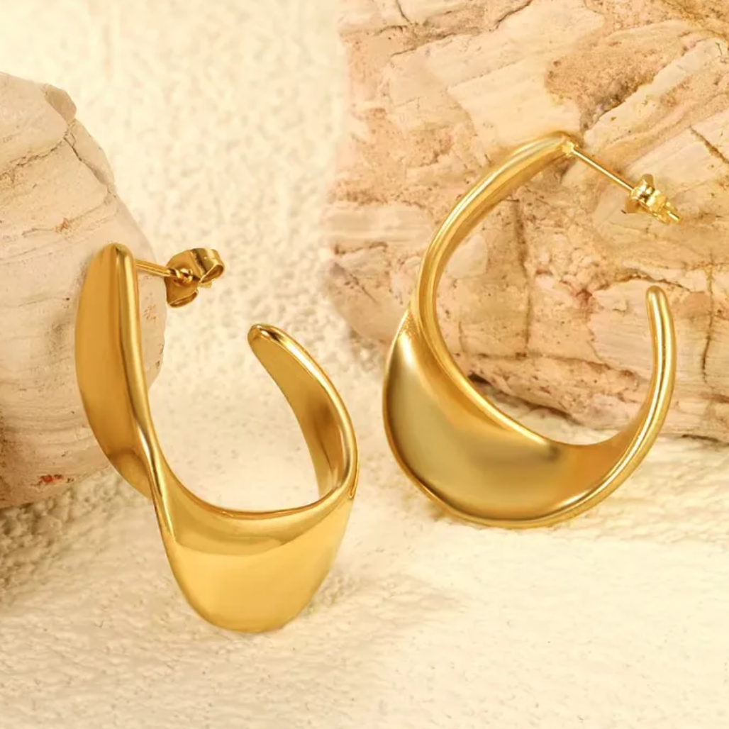 Boucles d oreilles torsade es dore es acier inoxydable 02