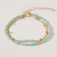 Bracelet 2 rangs perles bleu et dore 