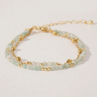 Bracelet 2 rangs perles vert d eau et dore 