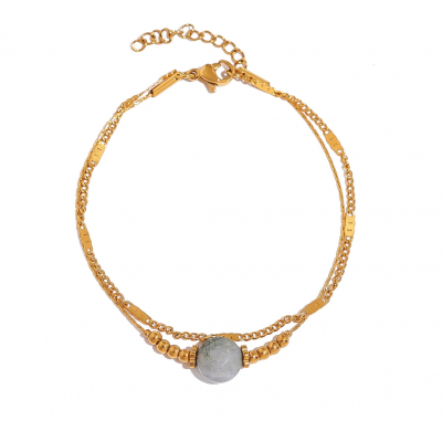 Bracelet 2 rangs pierre naturelle acier inoxydable