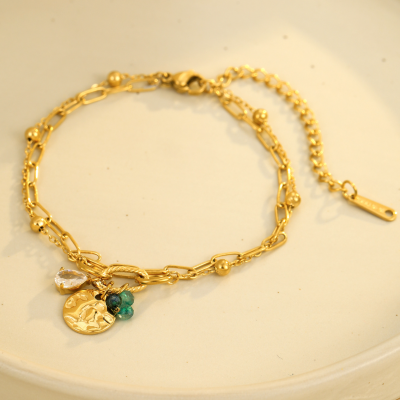 Bracelet dore 2 rangs acier inoxydable