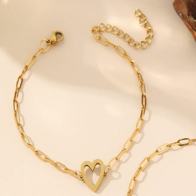 Bracelet dore acier inoxydable coeur