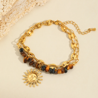 Bracelet dore acier inoxydable pendentif soleil