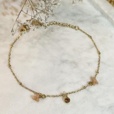 Bracelet dore perles roses acier inoydable