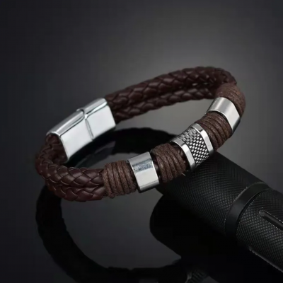 Bracelet homme 2 rangs marron