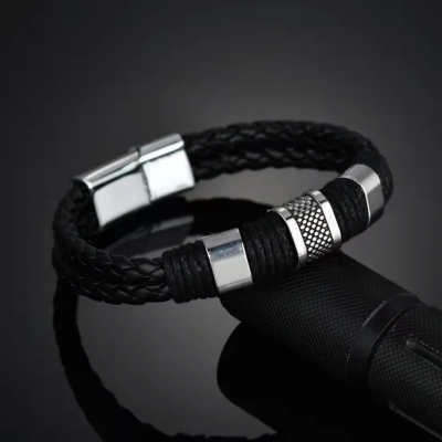 Bracelet homme 2 rangs noir