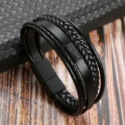 Bracelet homme multi rang noir 01