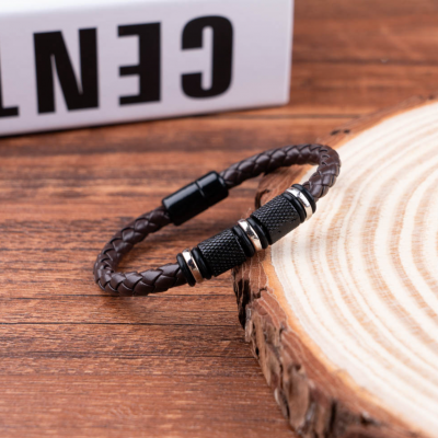 Bracelet homme simili cuir tresse marron