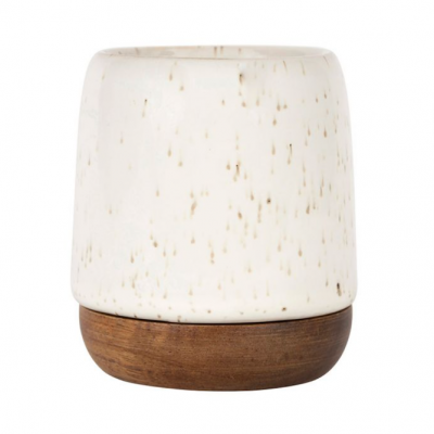 Gobelet Nordika - Blanc moucheté - 10 cl - Grès / Bois d'acacia