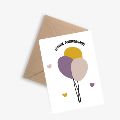 Joyeux anniversaire Ballons - Carte + Enveloppe Kraft