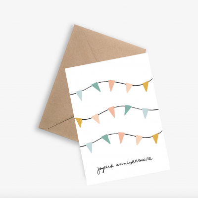 Joyeux anniversaire Fanions - Carte + Enveloppe Kraf