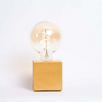 Lampe artisanale cube béton - Jaune