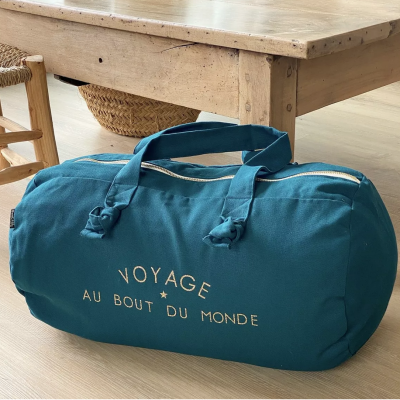 Sac polochon - Bleu Paon - Voyage au bout du monde