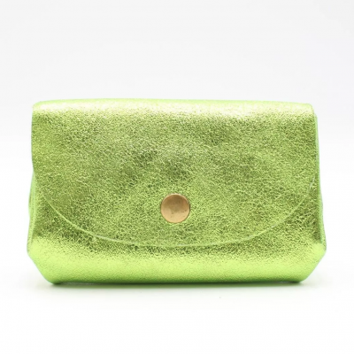Vert Anis - Porte-monnaie cuir 3 poches