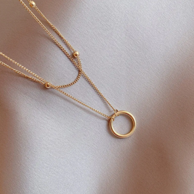 Collier dore double rang acier inoxydable