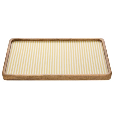 Country living mango wood serving tray 35cms yellow stripe