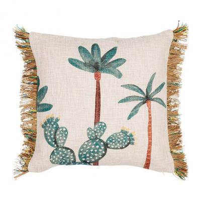 Coussin patchuca vert et ecru 45x45 coton et jute 01