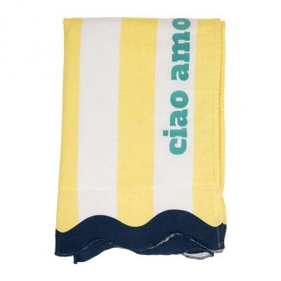 Drap de bain brode medi jaune et bleu marine 170x85cm 01