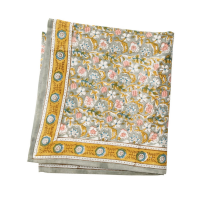 Foulard imprime fleurs indiennes absynthe vert de gris coton 01