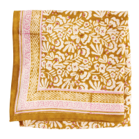 Foulard imprime fleurs indiennes iris olive coton 01