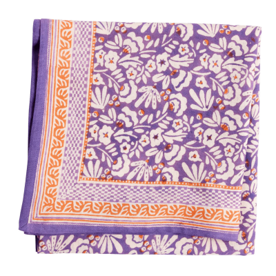 Foulard imprime fleurs indiennes iris violine coton 01