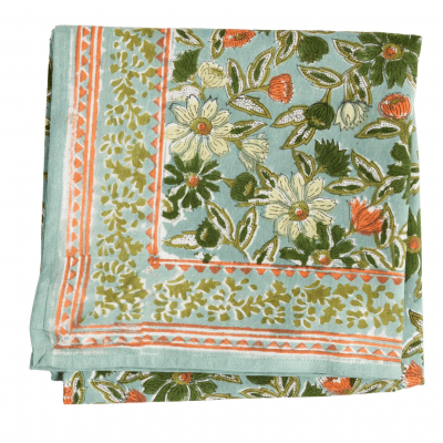 Foulard imprime fleurs indiennes meera blue green coton 02