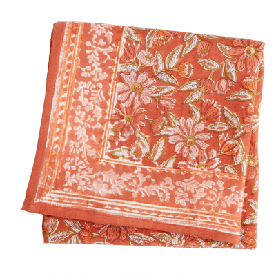 Foulard imprime fleurs indiennes meera terracotta coton 01