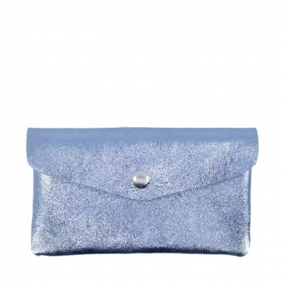 Grand porte monnaie cuir paillete bleu clair