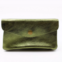 Grand porte monnaie cuir paillete kaki