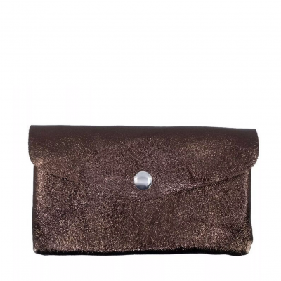 Grand porte monnaie cuir paillete marron