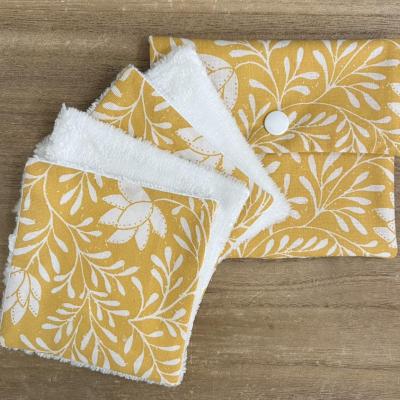 Pochette et ses 4 lingettes - Tissu Jaune / Blanc - Cousu Main
