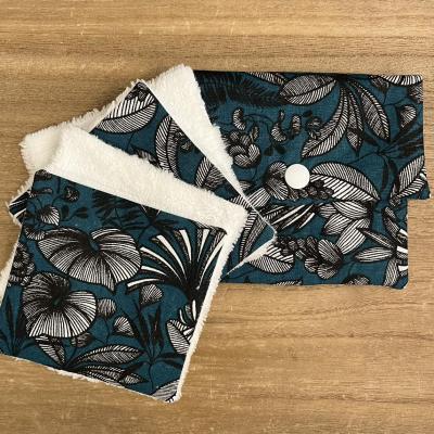 Pochette et ses 4 lingettes - Tissu Bleu canard - Cousu Main