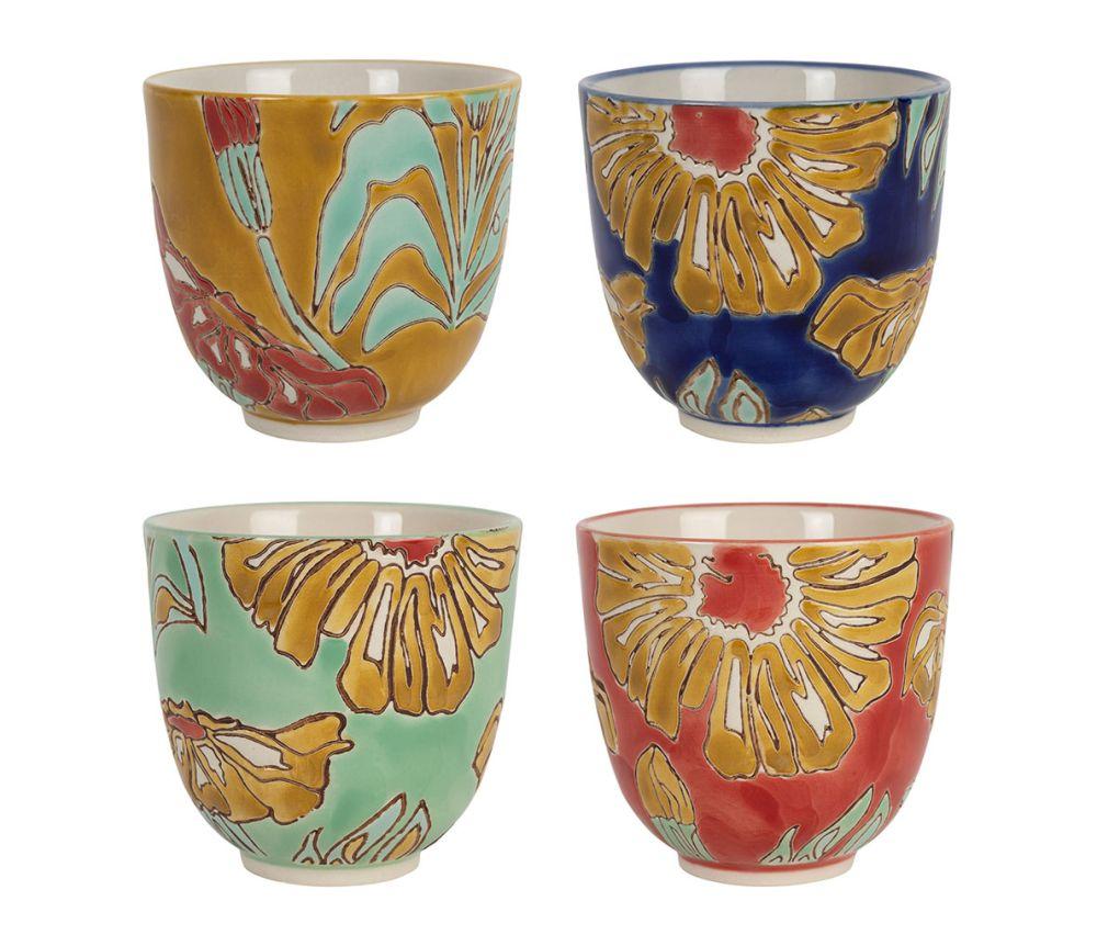 Lot 4 tasses flaura multicolore 15cl gres 01