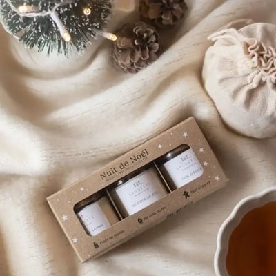Offret nuit de noe l 3 bougies artisanales parfume es a la cire de soja naturelle fore t de sapins au coin du feu et pain d e pices 2
