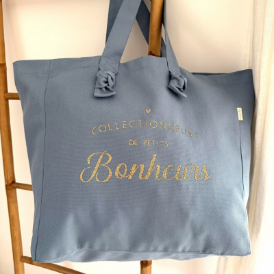 Sac cabas bleu nuage collectionneuse de petits bonheurs