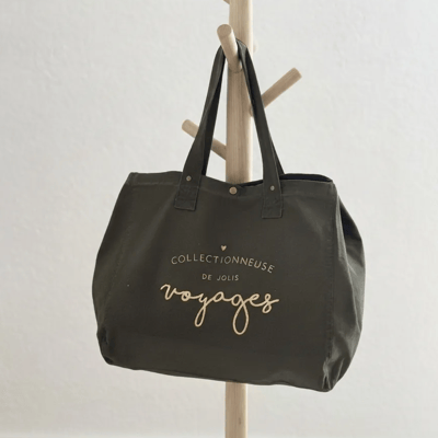 Sac cabas collectionneuse de jolis voyages vert fore t 01