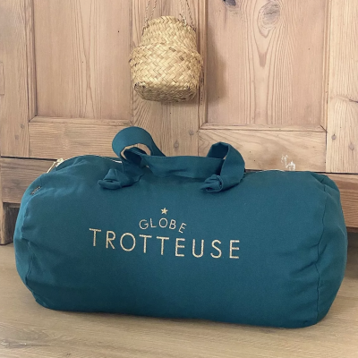 Sac polochon bleu paon globe trotteuse