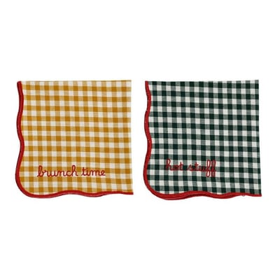 Serviette brodee x2 kitchfun vert moutarde rouge 79998 79998 deb web