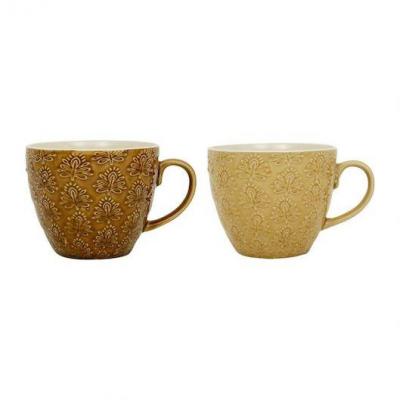 Lot de 2 tasses à déjeuner Brun / Jaune - Grès - 55 cl