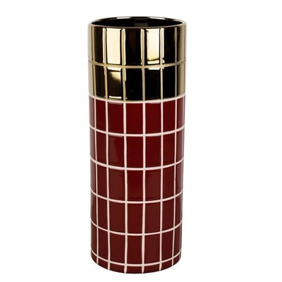 Vase cylindre karoz bordeaux dore d11 5xh30cm 79715 79715 deb web