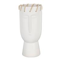 Vase / Cache pot visage en dolomite - Ecru