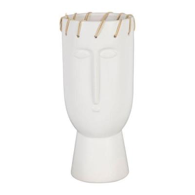 Vase / Cache pot visage en dolomite - Ecru