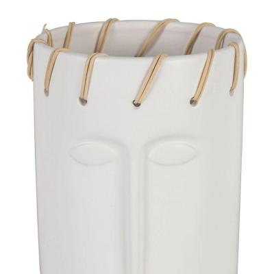Vase / Cache pot visage en dolomite - Ecru
