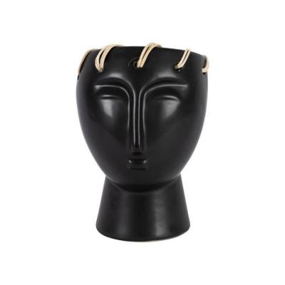 Vase / Cache pot visage en dolomite - Noir