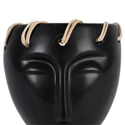 Vase / Cache pot visage en dolomite - Noir